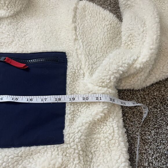 Topo Designs Reversible Sherpa Jacket Mens Small Cream Navy Blue Full Zip - Picture 4 of 7